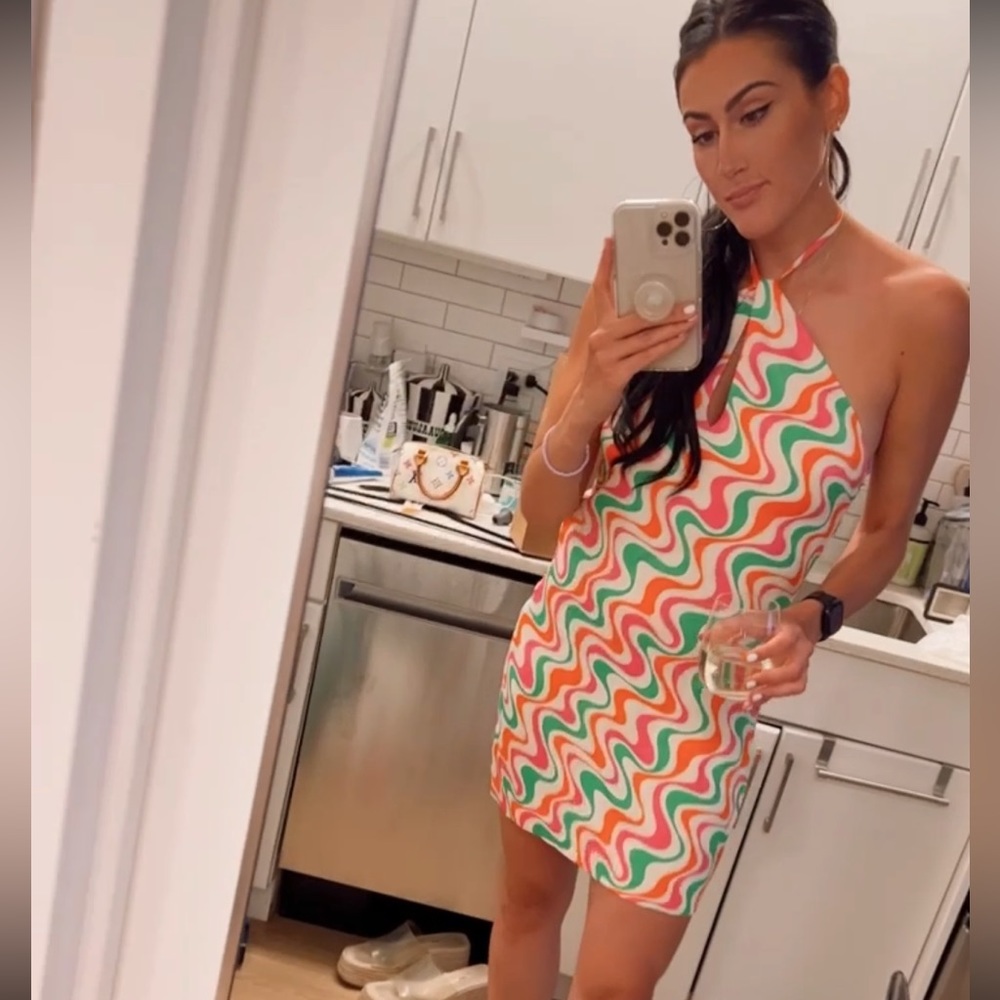 Robe Zara Licou (halter) Multicolore Taille S - Imprimé Swirl, Longueur Genou, Occasion Très Bon état